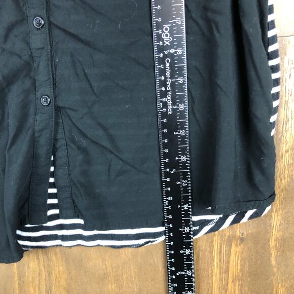 LOFT Womens Shirt Black White Striped Collared Sheer Long Sleeve Modal Blend L - Picture 7 of 15